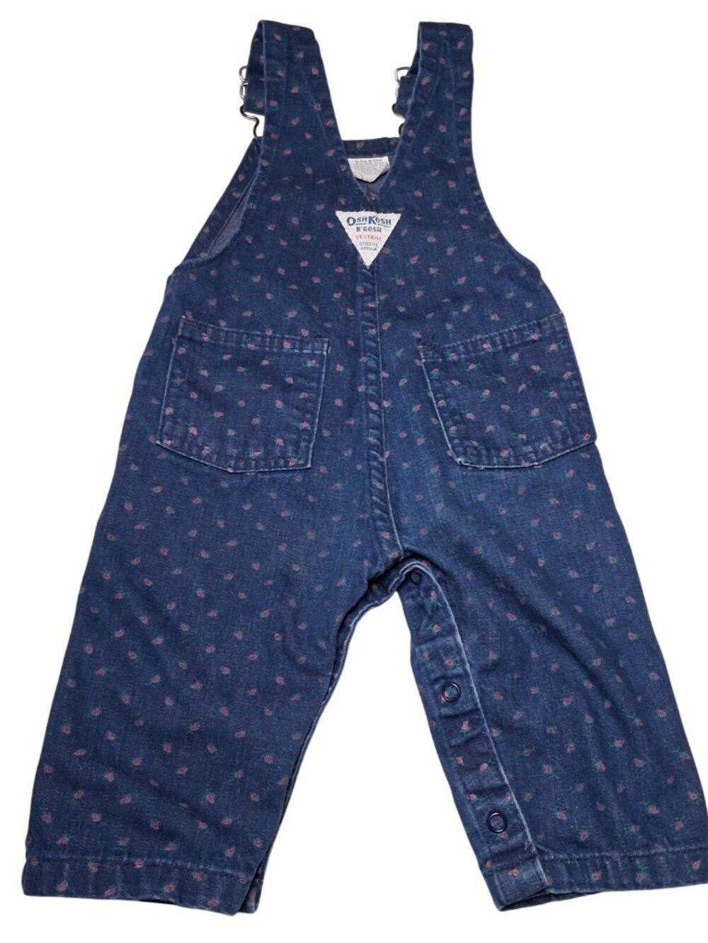 Vintage Osh Kosh B Gosh Overalls Girls 12 MOS Pink Floral Blue Denim Vestbak - Picture 2 of 16